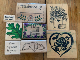 Heart and flower rubber stamp set #15 - £4.97 GBP