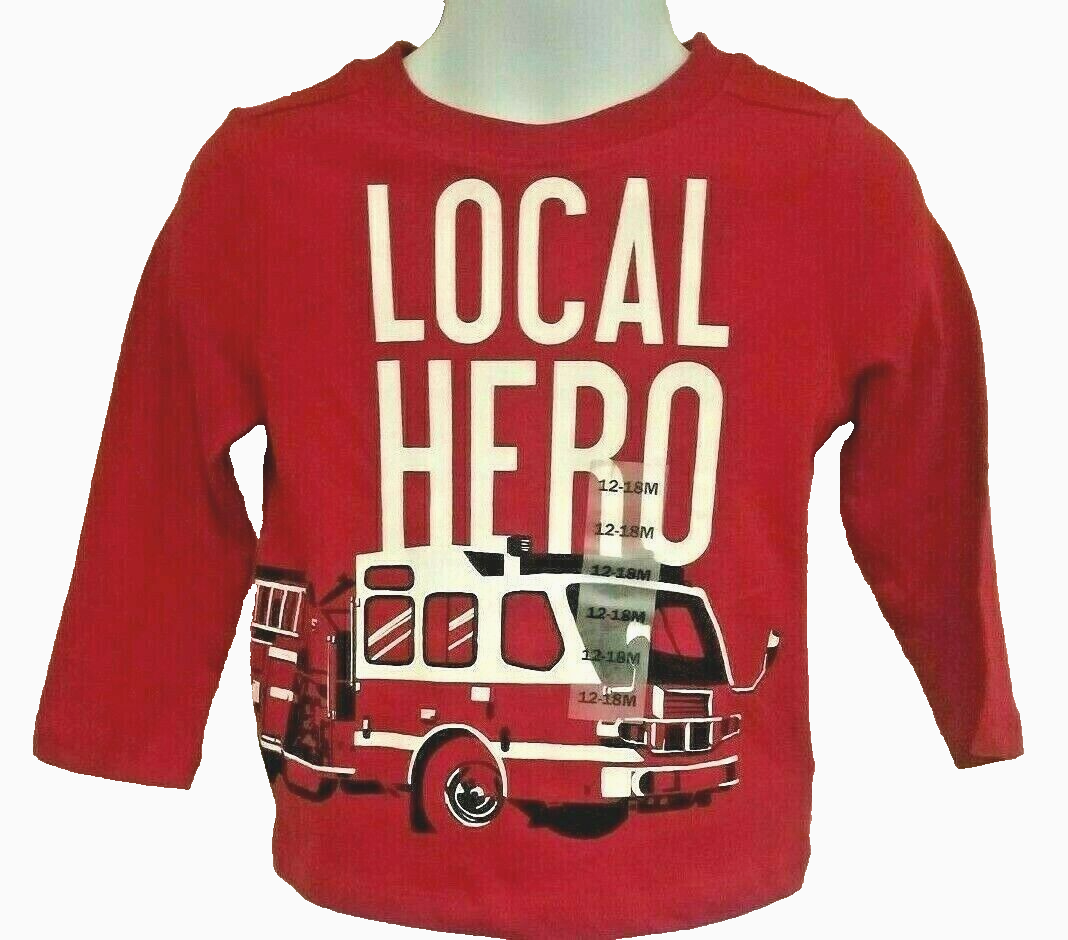Old Navy Baby Boys T Shirt Size 12-18 M Local Hero Firetruck Long Sleeves Red - $6.86