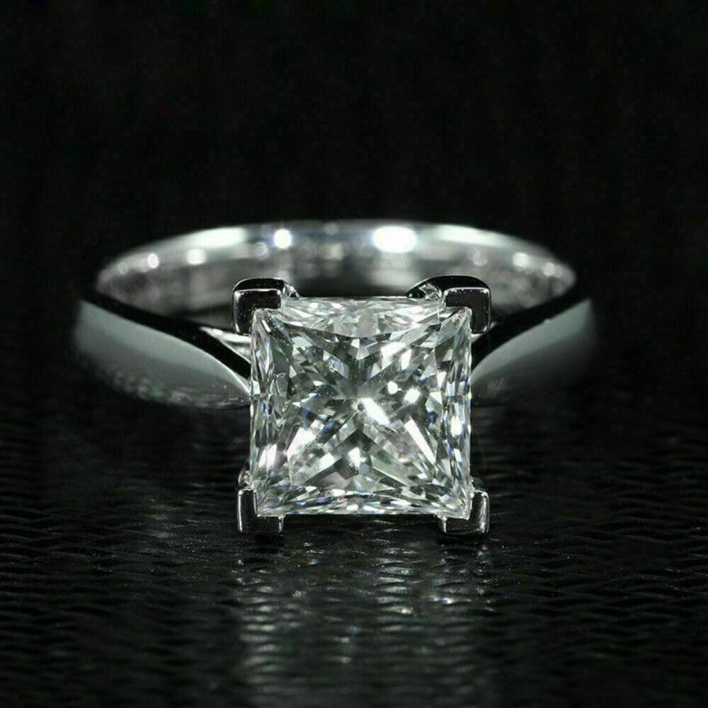Primary image for Princess Cut 2.00Ct Simulated Diamond White Gold Plated Engagement Ring Size 6.5