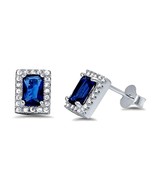 2 ct. Blue Genuine Princess Sapphire  Halo Stud Earrings - £39.05 GBP