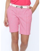 Nwt Ladies Belyn Key Melon Hot Pink Check Gingham Pullon Stretch Shorts - M - £39.22 GBP