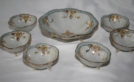 Nippon BiBi Vintage Hand Painted 7 pc Footed Berry Bowl Nut Set #2605 - £53.56 GBP