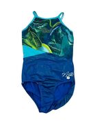 Sylvia P Nia Sparkling Blue Leaf Print Adult XS Leotard Gymnastics - $48.00
