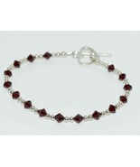 Sterling Silver &amp; Red Crystal Beaded Bracelet 8&quot; - £25.85 GBP