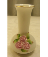 Vintage Porcelain 3 1/2&quot; Miniature Vase Applied Pink Roses Gold Trim 21a - $14.84