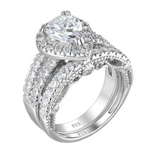 925 Sterling Silver Wedding Engagement Rings Set For Women Pear Oval Cut AAAAA C - £56.54 GBP