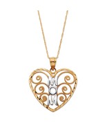 MOM 10K TWO-TONE GOLD HEART FILIGREE  PENDANT NECKLACE  CHARM WITH 18&quot; C... - £237.73 GBP
