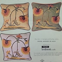 Floral Pillow Crewel Kit Paragon Jacobean 3D 0533 Avocado 100% Wool Vtg 60s 70s - £31.94 GBP
