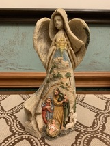 Vintage Angel Resin Statue with Bethelem &amp; Holy Family Birth of Christ Motif - £14.38 GBP