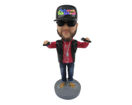 Custom Bobblehead Barber Dude Ready With His Equipment Wearing T-Shirt And Jeans - £72.26 GBP