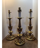 Vintage MCM Set Of 3 Brass Lamp Bases With Black Trim Detail TESTED WORKS - $98.65