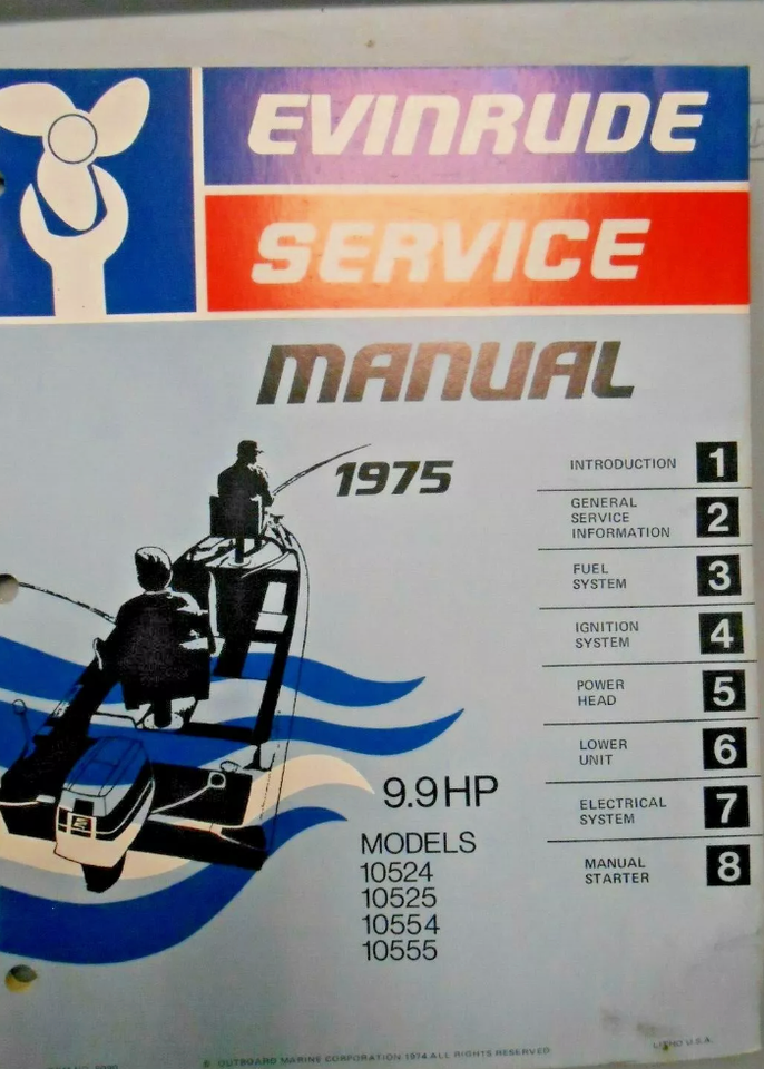 1975 Evinrude 9.9 HP Service Workshop Repair Manual OEM 5090 10524 10525... - $29.98