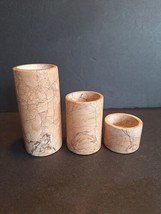3pc Marble Stone Tealight Candle Holders Tan made in Pakistan Various Sizes VTG - £23.70 GBP