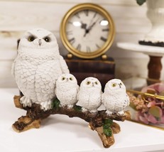 Ebros White Owl Perching On Tree Branch With 3 Baby Owlets Statue 10.25&quot;... - £30.25 GBP