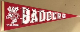Vintage University of Wisconsin Badgers Pennant 30” by 12” Red and White - £31.07 GBP