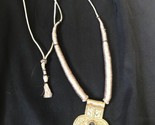 Vintage 90&#39;S Heavy Heart / Conch Shaped Pendant Wrapped Cord necklace - $21.07