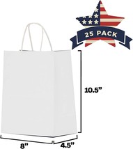 25 Pcs Kraft Paper Gift Bags with Handles 8x4.25x10.5 25 Pcs White Shopping Bags - £12.75 GBP