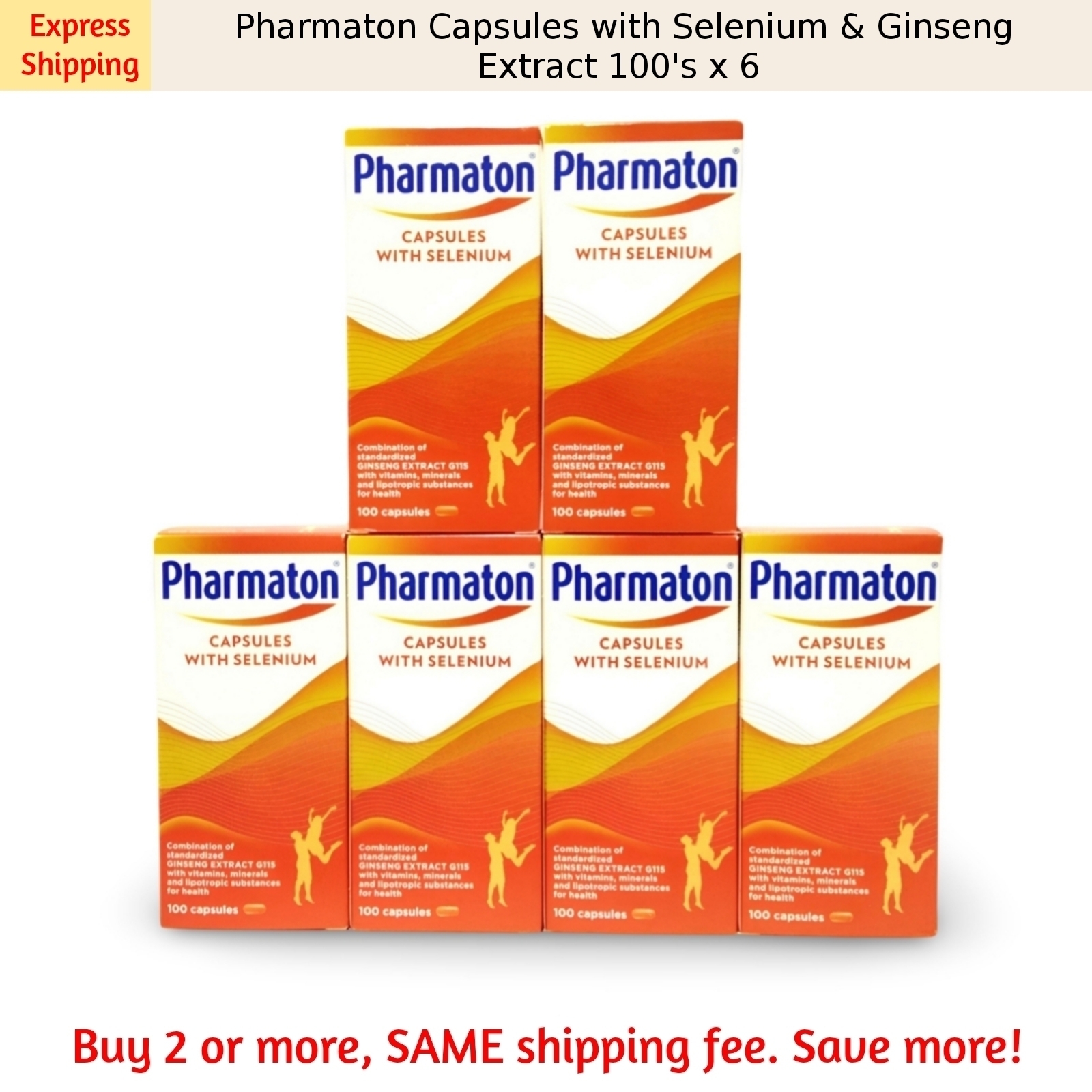 6 x Pharmaton Capsules with Selenium & Ginseng Extract 100's Energy Booster