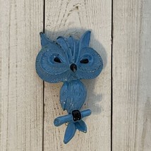 Cute Blue Painted Enamel Silver Tone Owl Brooch Pin 1.5&quot; - £7.31 GBP