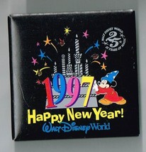 1997 Happy new Year Walt Disney World 25th Anniversary pin back button p... - $23.79