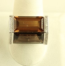 Vintage CID Clyde Duneier 925 Double Citrine Emerald Cut Diamond Border ... - £54.57 GBP