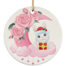 Cute Baby Bunny On Pink Moon Ornament Christmas Gift Home Decor For Animal Lover - £11.72 GBP