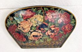Stunning Antique Larpent Roses in Basket on Black Tin Box Clam Shell 7 x... - $39.11