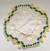Crochet yellow green edge cloth center doilie vintage shabby chic cottag... - $19.75