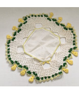 Crochet yellow green edge cloth center doilie vintage shabby chic cottag... - $19.75