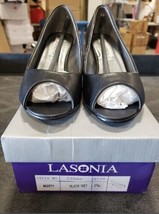 New Lasonia Women&#39;s Black Patent Peep Toe Pumps M2571 Size 7.5 - £18.79 GBP