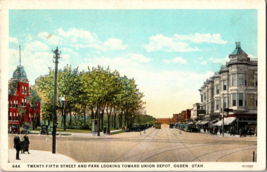 Vtg Postcard Twenty Fifth Street and Park looking Toward Union Depot, Ogden Utah - £5.42 GBP