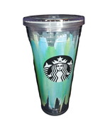 STARBUCKS Blue Green Paint Strokes 20oz Cold Cup Tumbler No Straw EUC - £14.78 GBP