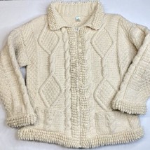 Mundo Color Wool Blend Cable Knit Cardigan L/XL Beige Full Zip Chunky Sw... - $25.49