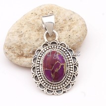 Turquoise Pendant | Purple Copper Turquoise Pendant | 925 Sterling Silver Flower - £41.95 GBP