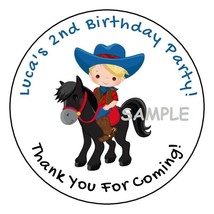 12 Personalized Cowboy birthday party stickers western labels favors tags round - £9.46 GBP