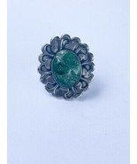 Vintage sterling silver green turquoise oval shape ring sun wave flower ... - £21.56 GBP