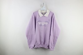 Deadstock Vintage 90s Country Primitive Womens XL Heart Lace Collared Sweatshirt - $49.45