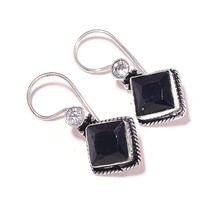 Black Onyx, Cubic Zirconia Gems 925 Silver Overlay Handmade Drop Dangle Earrings - £8.66 GBP