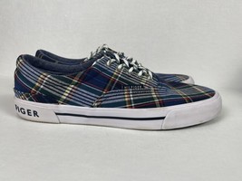Tommy Hilfiger Sneaker Men 8.5 Tartan Plaid Canvas Lace Up Boat Shoe Blu... - $22.43