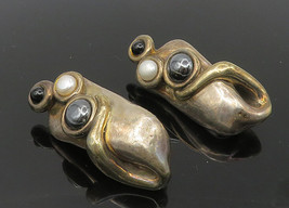 BAT-AMI ISRAEL 925 Silver - Vintage Pearl Onyx &amp; Hematite Drop Earrings - EG5659 - £98.86 GBP