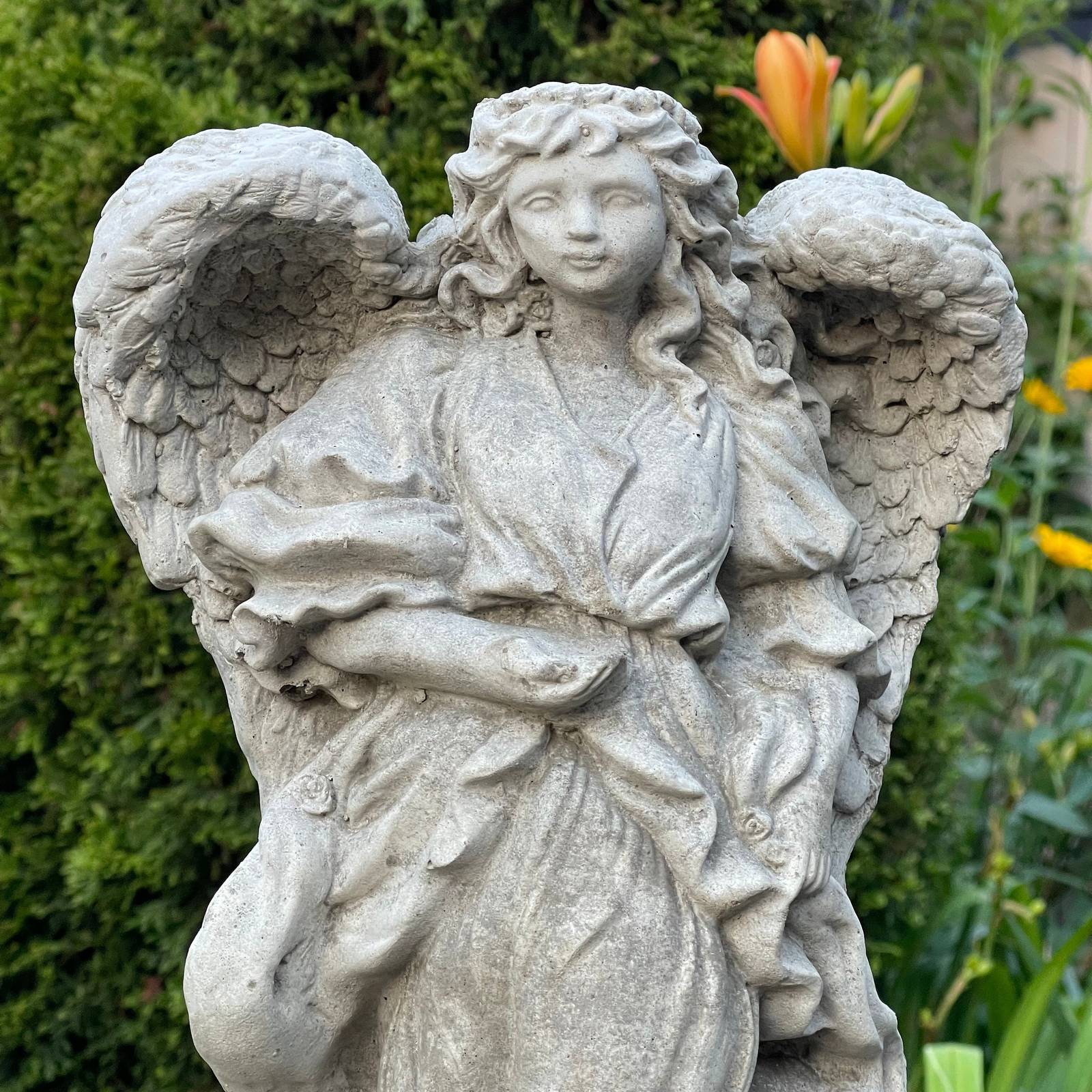 Large Angel Garden Statue 17" Outdoor Concrete Cherub Lawn Ornament Cement Outsi - $139.50