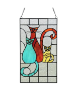 14&quot;H Coy Cats Trio Stained Glass Window Panel - $88.98
