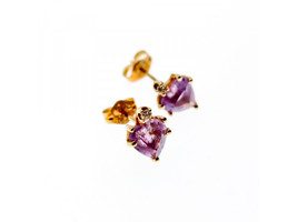 14K Yellow Gold Amethyst &amp; Diamonds &quot;Hearts&quot; Stud Earrings - $408.57