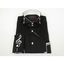 Mens AXXESS Musician Singer Cotton Shirt Turkey Musical Notes 724-22 Black White image 6