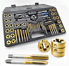 Azuno 60Pcs Metric&amp;Sae Tap And Die Set, Titanium Coated Gcr15 Bearing Steel With - $72.99