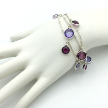 SWAROVSKI purple crystal cha-cha bracelet - silver-tone bezel-set charm dangles - £19.98 GBP