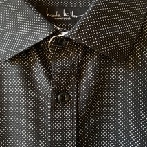 Nicole Miller New York Button Shirt Men XL 17-17.5 Black Polka Dot Contrast Cuff - £6.82 GBP