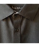 Nicole Miller New York Button Shirt Men XL 17-17.5 Black Polka Dot Contr... - £6.88 GBP