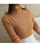 Women’s Slim Fit Ribbed Knit Mock Neck Sweater Ginger Long Sleeve Size X... - $19.34