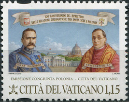 Vatican 2019. Centenary of Diplomatic Relations with Poland (MNH OG) Stamp - £3.50 GBP